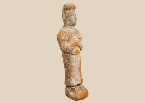 Ancient Tang Dynasty terracotta court lady standing in a long robe