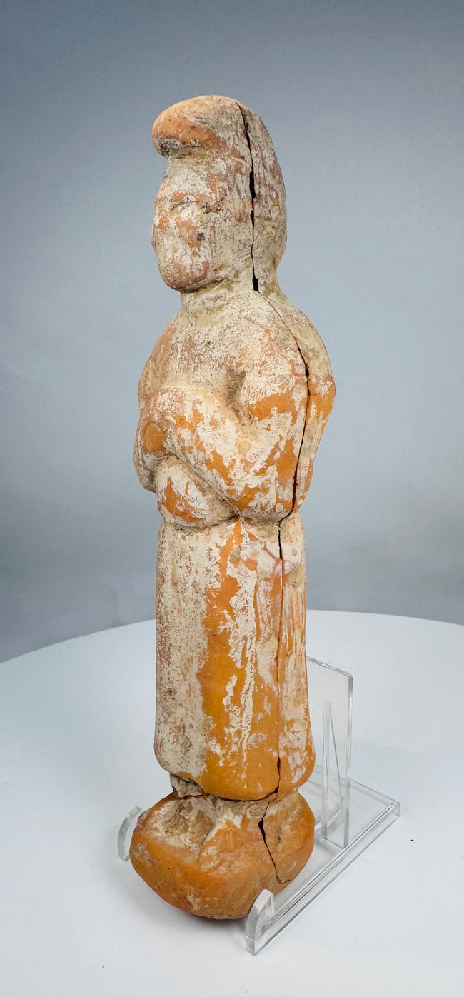 Tang Dynasty mingqi court figure with hands gathered inside long sleeves