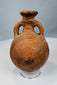 Ancient Cyprus globular ceramic flask with broad rim and opposing handles