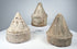 Eastern Indian clay votive stupas with ribbed spires and layered architectural ornament
