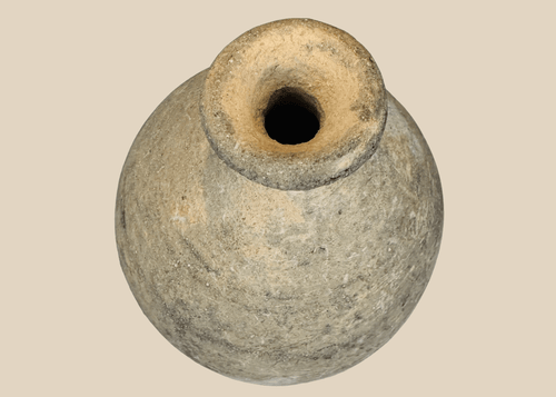 Ancient Roman to Byzantine terracotta bottle with ovoid body and everted rim