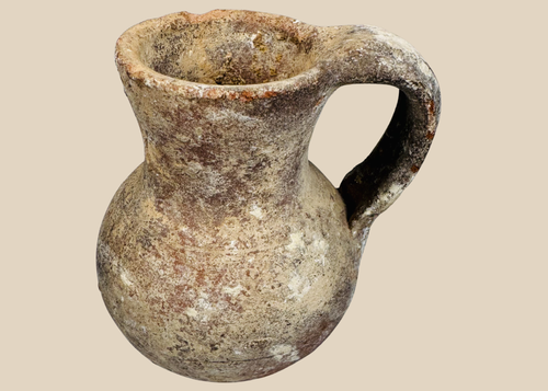 Ancient Roman to Byzantine terracotta pouring jug with globular body and loop handle