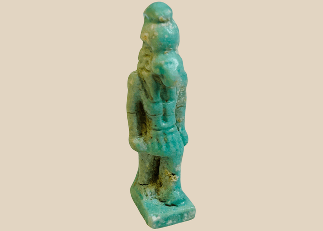 Authentic Late Period Egyptian Horus falcon-headed deity amulet in turquoise faience