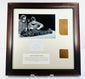 Mounted Egyptian linen fragments with a black-and-white investigation photograph and inscription attributed to Dr. Edmund Tapp.