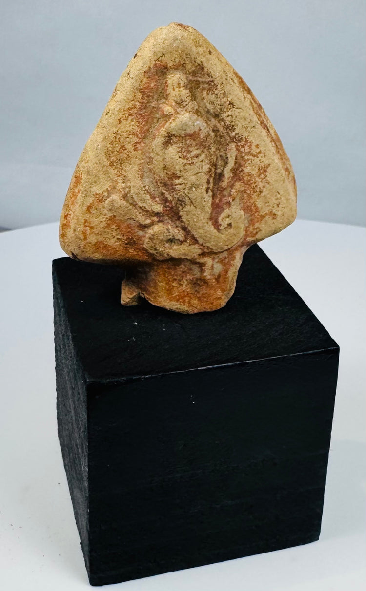 Ancient molded serpent relief with triangular hood and surviving reddish coloration