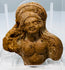 Small Ptolemaic period clay sculpture fragment depicting part of a female figure with preserved head and upper body.