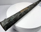 Wooden scabbard liner with two irregular openings separated by a central section of wood.