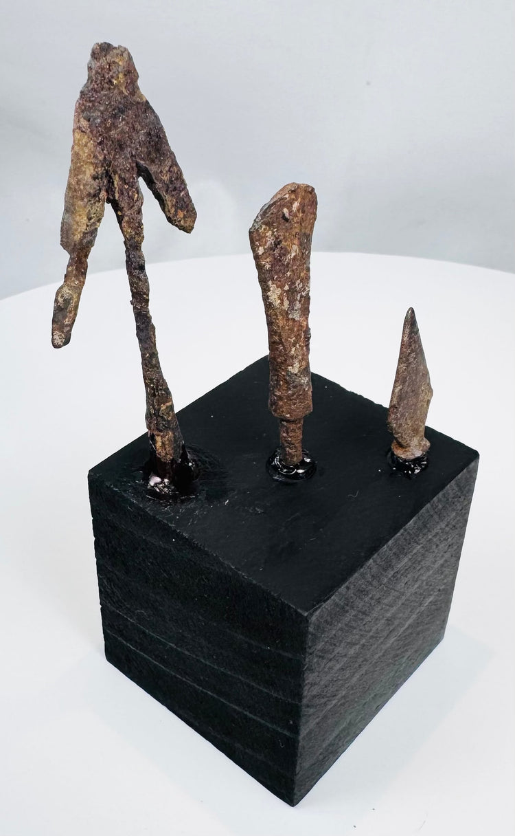 Heavily mineralized medieval iron bolt or javelin head with surviving tang
