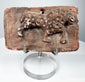 Early Historic Indian terracotta feline plaque with curled tail, suspension hole, and aged reddish surface.