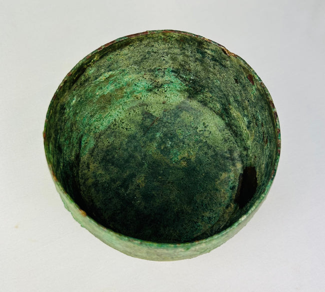 Rare Luristan bronze bowl with thin-walled construction and natural mineral patina