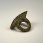Bronze finger ring with paired bird motif, softened bezel edges, and age-related surface wear