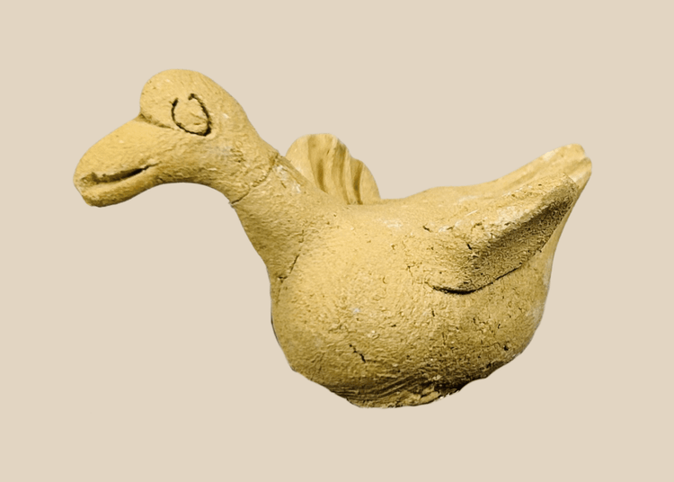 Pre-Columbian terracotta bird effigy from West Mexico Colima region circa 300 BCE–300 CE mounted on display base