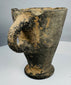 Front view of grayware terracotta goblet with deep conical bowl