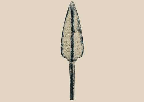 Ancient Western Asiatic bronze projectile point with leaf-shaped blade and long tang