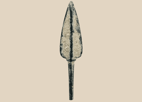Ancient Western Asiatic bronze projectile point with leaf-shaped blade and long tang