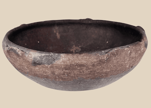 Ancient Pre-Columbian terracotta bowl with raised rim lugs and dark burnished surface