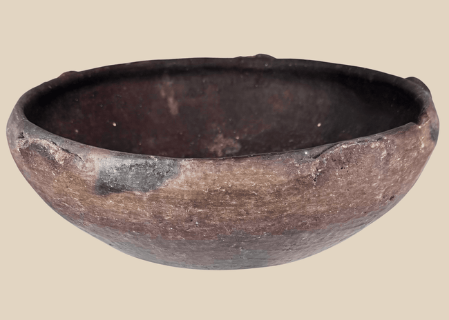 Ancient Pre-Columbian terracotta bowl with raised rim lugs and dark burnished surface