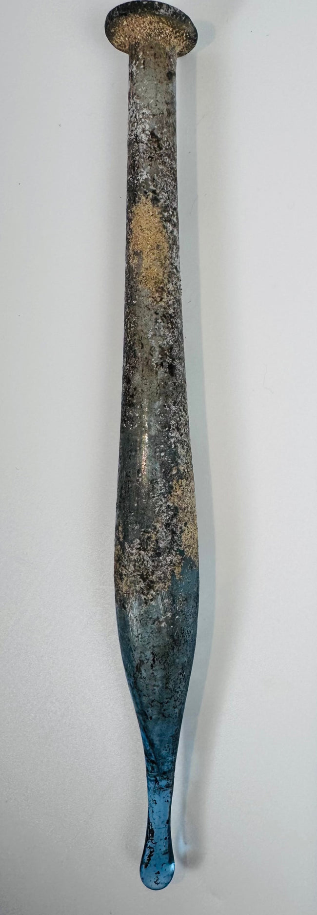 Authentic Roman free-blown blue glass unguentarium used for perfumes, oils, and cosmetic preparations