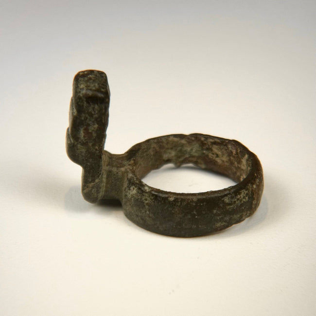 Ancient Roman locking ring key with compact bronze construction and recognizable toothed key terminal