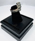 Ancient Roman cast bronze ring key in US size 6 with green-brown patina and earthen deposits