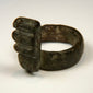 Roman bronze finger ring key with stepped teeth and dark green-brown archaeological patina