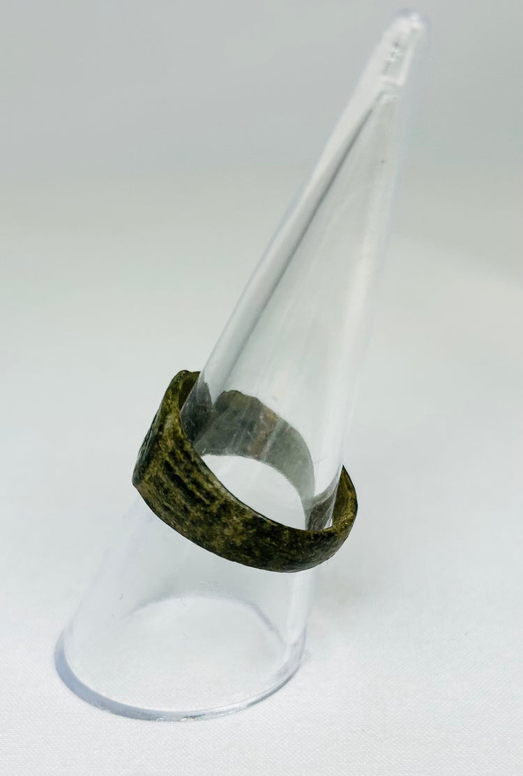 Ancient Roman bronze ring, authentic 1st–4th Century CE antiquity with Chi-Rho engraving, certified and available at Relic and Rarity.