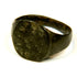 Bronze Roman ring with ring-and-dot engraving, weathered surface texture, and historic patination