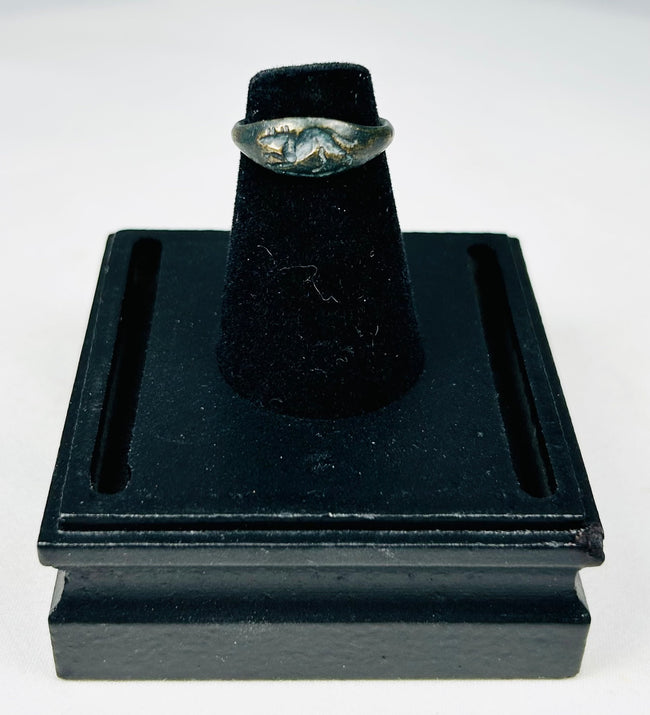 Authentic Roman Empire bronze ring featuring rodent design in relief with aged surface wear