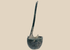 Ancient Roman bronze simpulum ladle with deep bowl and long curved handle