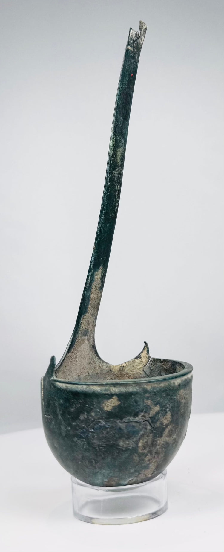 Roman Imperial copper-alloy ladle with blue-green archaeological patina