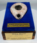Display-mounted ancient oil lamp from the Byzantine Empire with presentation plaque