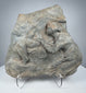 Ancient Roman carved stone relief depicting two Classical figures in deeply weathered volcanic tuff