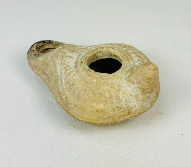Lámpara de aceite de terracota de la antigua Roma | Artefacto de la vida cotidiana mediterránea | Siglos I-III d. C.
