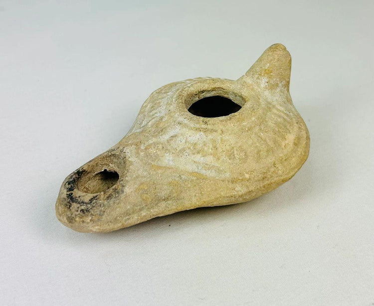 Lámpara de aceite de terracota de la antigua Roma | Artefacto de la vida cotidiana mediterránea | Siglos I-III d. C.