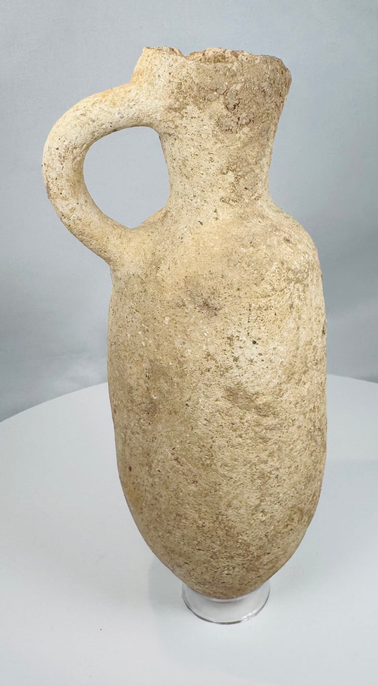 Roman Provincial terracotta vessel with archaeological encrustation and well-preserved utilitarian ceramic form.
