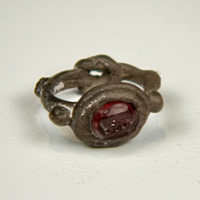 Ancient silver and garnet intaglio ring from the Late Roman to Early Byzantine period, circa 300–600 CE