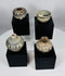 Ancient Sawankhalok miniature pottery vessels from Thailand, featuring fine stoneware construction and underglaze painted details.