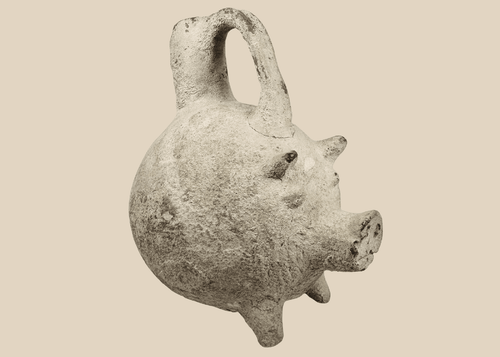 Ancient Yortan Culture terracotta pig-shaped vessel from Northwestern Anatolia dating to the Early Bronze Age.
