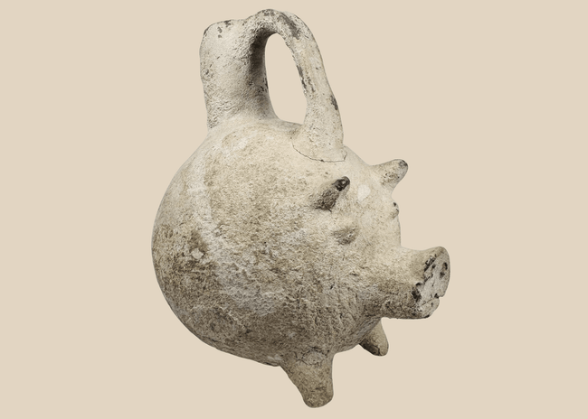 Ancient Yortan Culture terracotta pig-shaped vessel from Northwestern Anatolia dating to the Early Bronze Age.