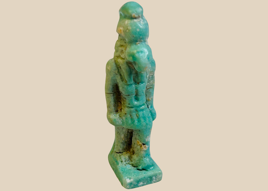 Authentic Late Period Egyptian Horus falcon-headed deity amulet in turquoise faience