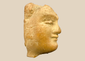 Ancient terracotta classical face fragment on custom museum display stand