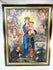 Large Andean Colonial oil painting of the crowned Madonna and Child with golden nimbus, surrounded by cherubic putti, kneeling pilgrim saint, and uniformed donor, Spanish-colonial architecture in background, bold Cuzco School palette, laid to wooden panel, late 18th–early 19th century, Peru.