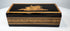 Anglo-Indian marquetry keepsake box showing black lacquered lid and patterned wood sides
