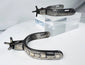Antique Southwestern horse-riding spurs with engraved foliate silver panels