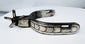 Hand-forged Western steel spurs with broad heel bands and decorative inlay