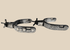 Pair of antique Western steel spurs with engraved silver inlay and five-point rowels