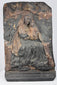 Polychrome wooden Virgin and Child devotional panel with surviving red, ochre and gold-colored decoration