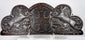 Antique carved oak pediment with two double-queued heraldic lions flanking a central coat of arms