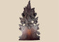 Antique European Black Forest-style carved wood furniture crest with overflowing fruit basket, foliage and deep reddish-brown patina