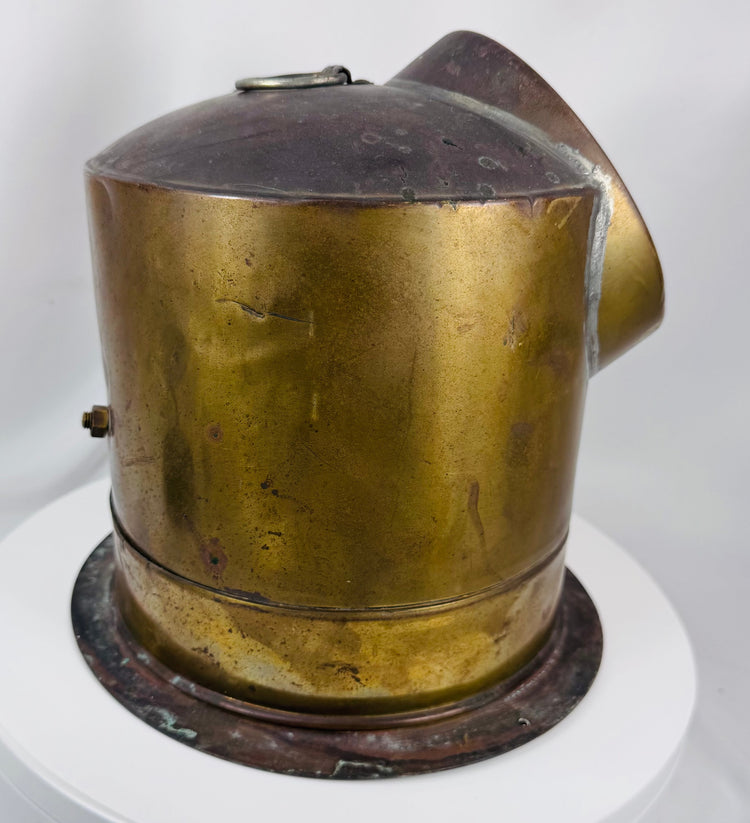 Antique marine navigation instrument with original brass handle and ship mounting flange